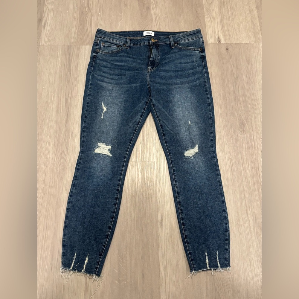 Pistola Dark Blue Distressed Skinny Jeans Size 32